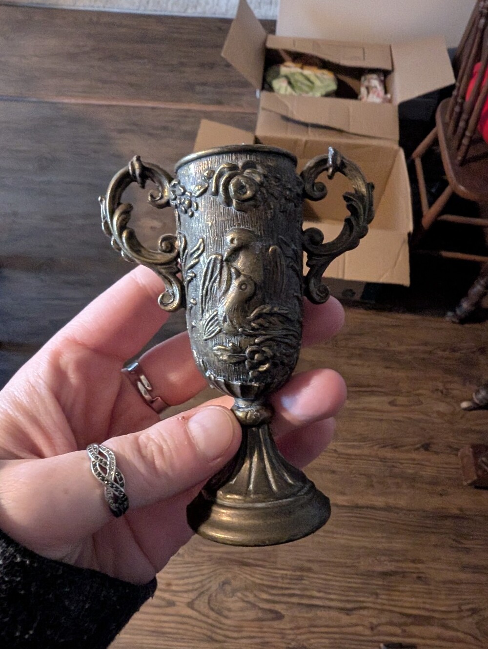 Vintage Brass Loving Cup Birds Made In Italy 5.25"